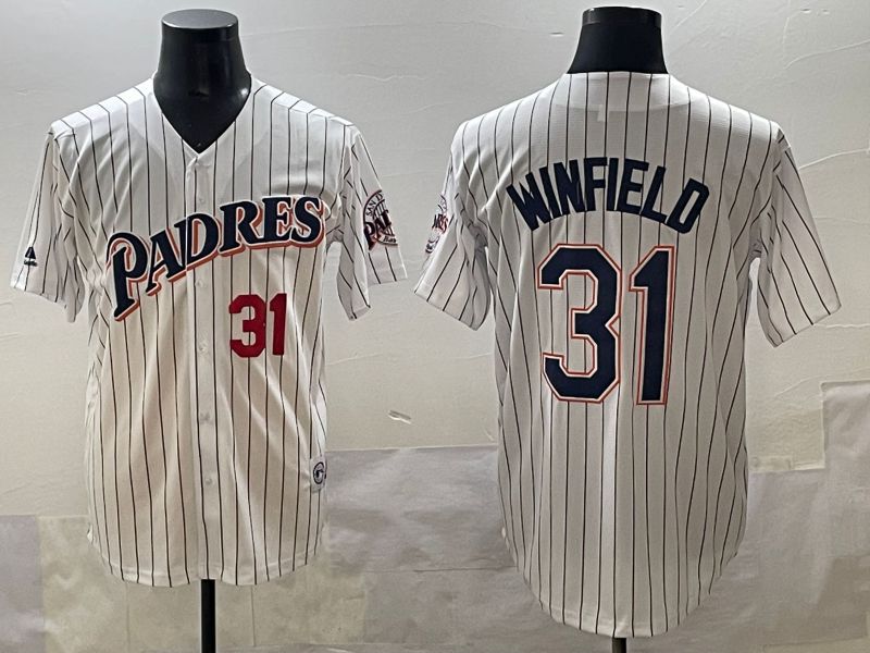 Men 2025 San Diego Padres #31 Winfield White Stripe Throwback Game Nike MLB Jersey style 5->san diego padres->MLB Jersey